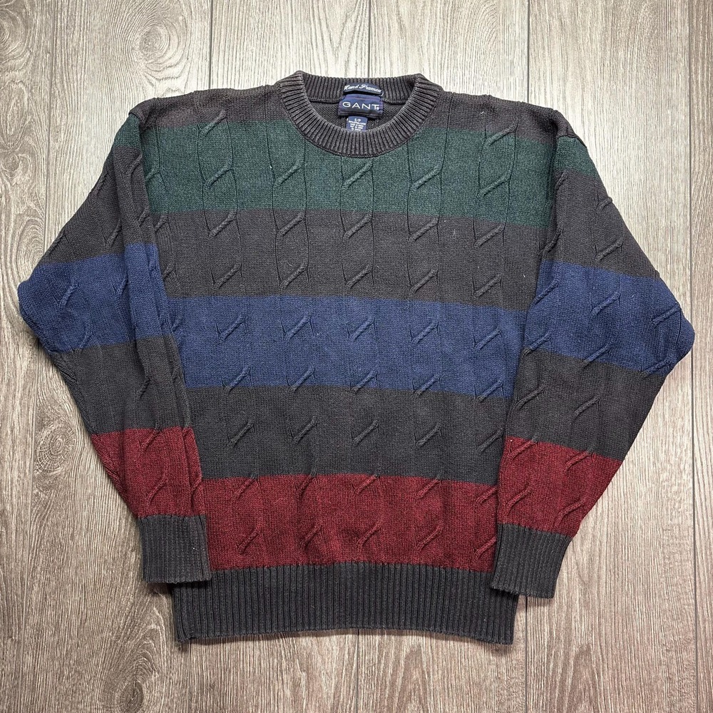 Vintage Gant Cable Knit Sweater Colourful Striped Small 1990s